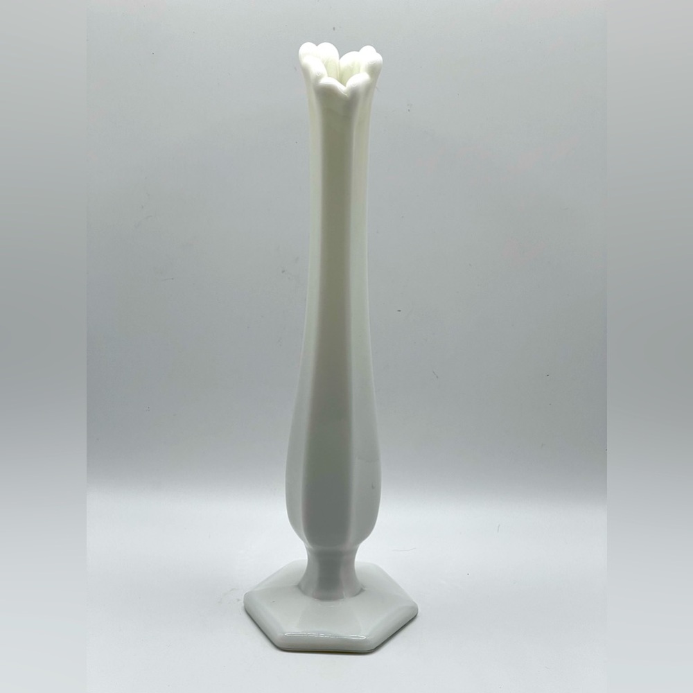 Vintage Westmoreland White Milk Glass Footed Pedestal Swung Bud Vase MCM 9.5 in